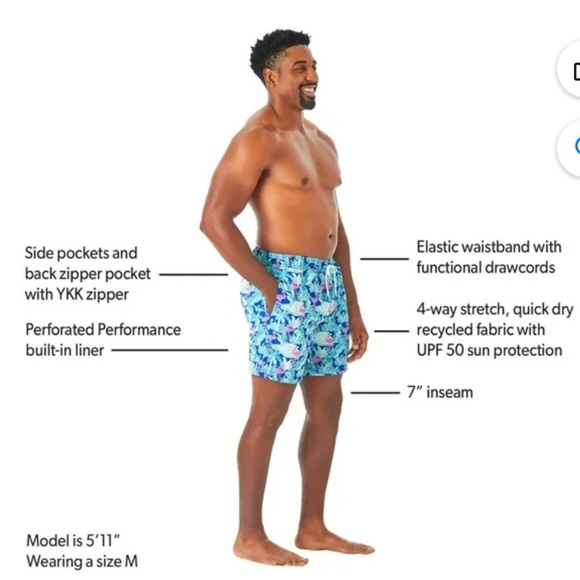 Men's Member’s Mark Resort Swim Trunk - Blue and Green 🦩 Flamingos Medium - Picture 5 of 10